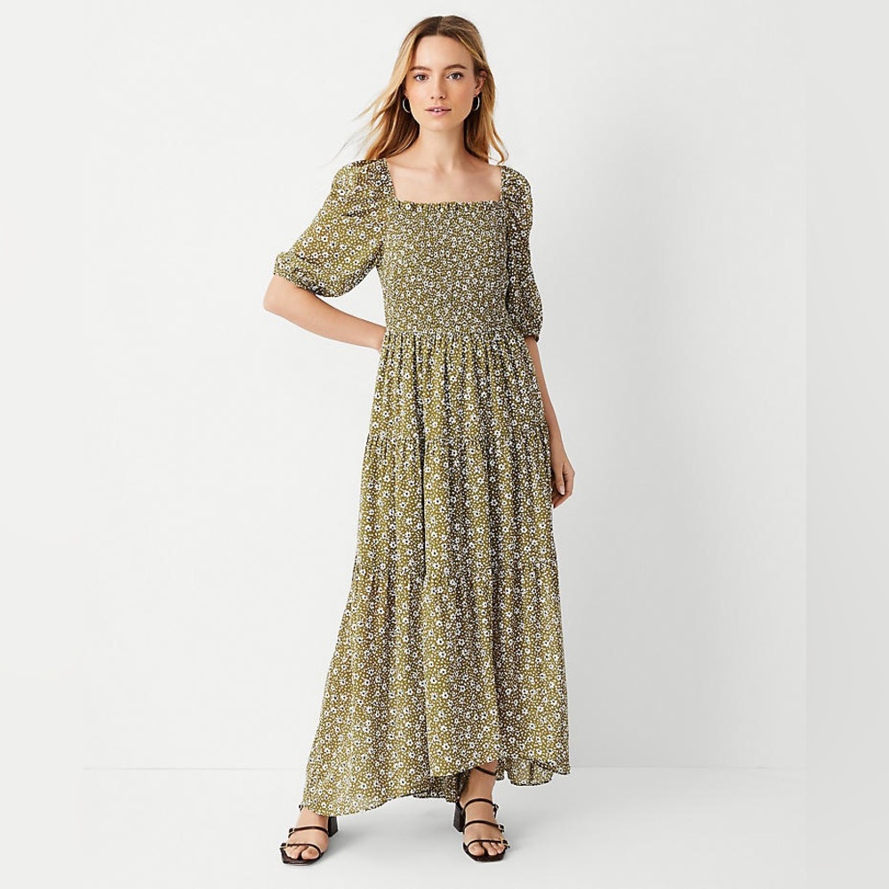Ann Taylor Floral Smocked Bodice Maxi Dress